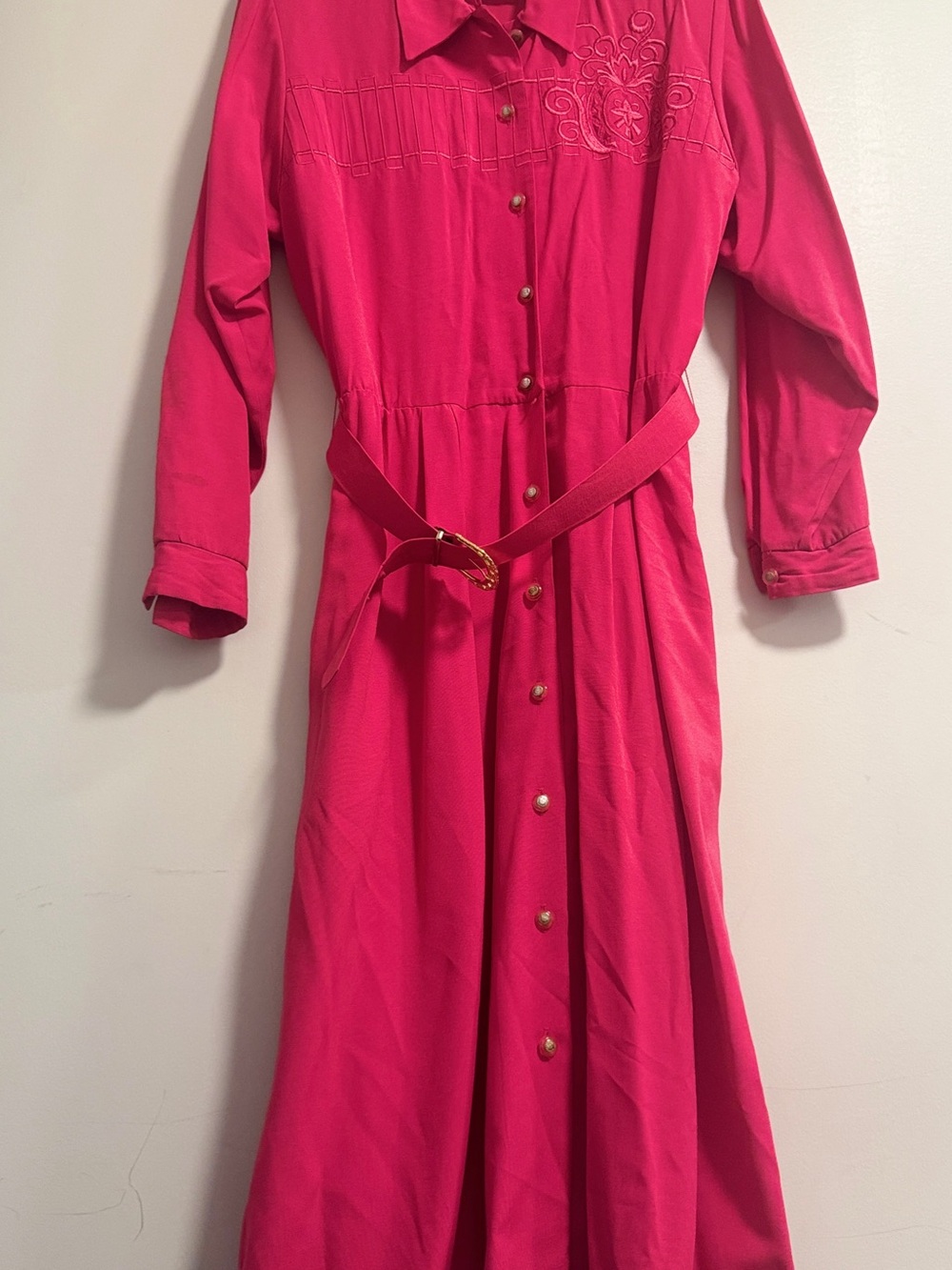 Vintage Pantel Women's Fuchsia Button-Front Belted Maxi Dress - Made in Canada